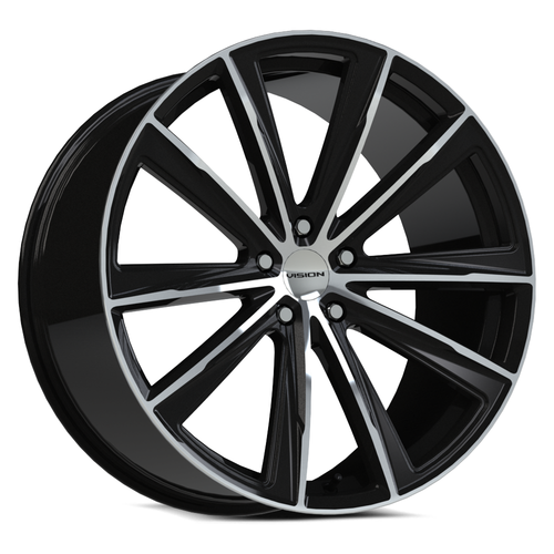 20" Vision Street 471 Splinter Gloss Black Machined Wheel 20x9 5x115 Rim 20mm