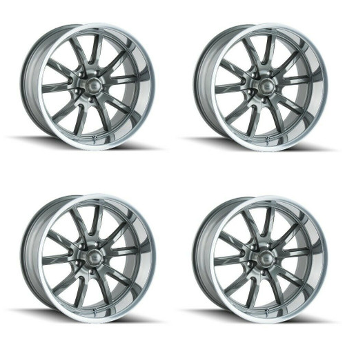 Set 4 17" Ridler 650 17x8 Grey Polished Lip 5x4.5 Wheels 0mm Rims