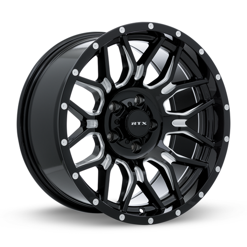 18" RTX Claw Gloss Black Milled with Rivets Wheel 18x9 6x135 -12mm Lifted Rim