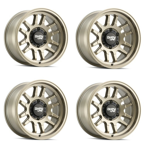 Set 4 17" Dirty Life Canyon 17x9 Satin Gold 6x135 0mm For Ford Lincoln Wheels