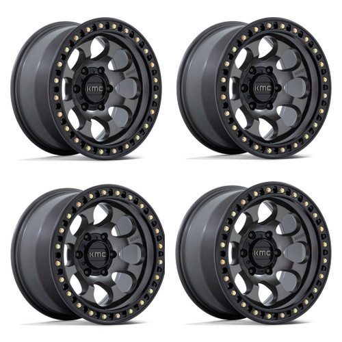 Set 4 KMC KM550 Riot Sbl 17x8.5 5x5 Anthracite Satin Black Lip Wheels 17" 10mm