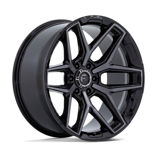 22" Fuel Flux 22x12 6x135 -44mm Gloss Black Brushed Face Gray Tint Lifted Wheel