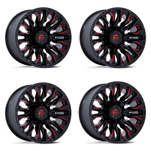 Set 4 20" Fuel D823 Flame 20x9 8x180 1mm Gloss Black Milled Candy Red Wheels