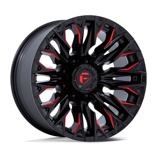 Set 4 20" Fuel D823 Flame 20x9 8x180 1mm Gloss Black Milled Candy Red Wheels