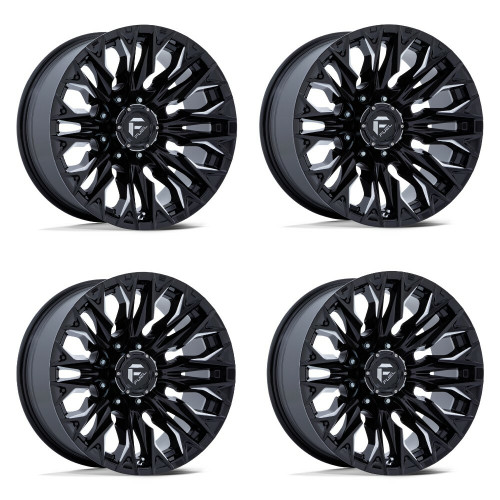 Set 4 20" Fuel D803 Flame 20x10 8x170 -18mm Gloss Black Milled Wheels Truck Rims