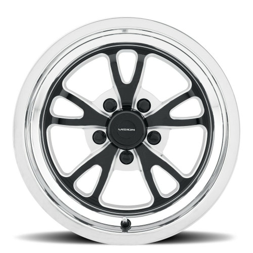 15" Vision American Muscle 149 Patriot  Gloss Black Milled Polished Lip 5x4.5 51mm