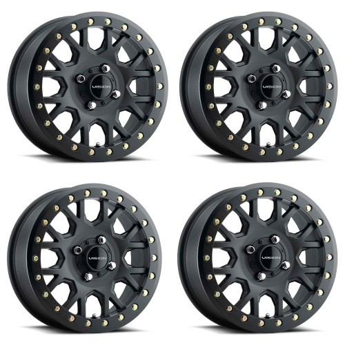 Set 4 15" Vision ATV GV8 Satin Black Wheels 15x6 4x156 Rims 38mm