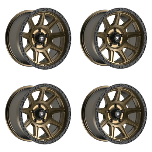 Set 4 20" Fittipaldi Wheels FT104ZB 20x9 Satin Bronze Satin Black Lip 6x135 18mm