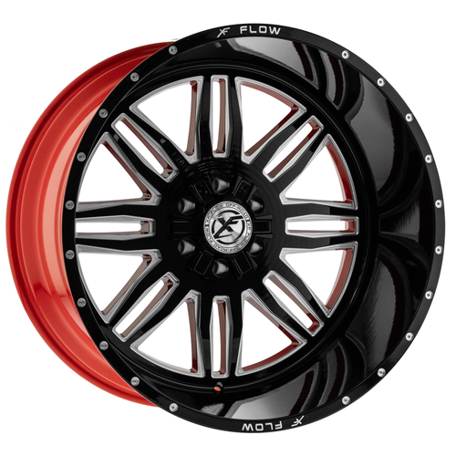 24" XFX Flow XFX-303 Gloss Black Milled Red Inner Wheel 24x12 5x5 5x5.5 -44mm