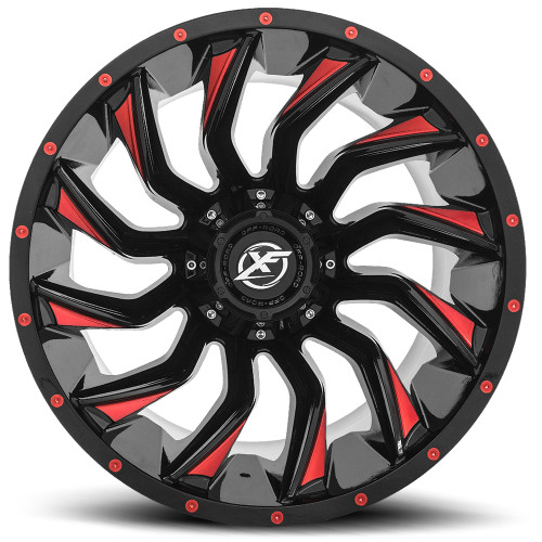 20" XF Off-Road XF-224 Gloss Black & Red Milled Wheel 20x9 5x5.5 5x150 0mm Rim