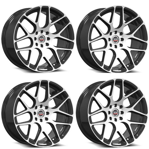 Set 4 17" Spec-1 SP-47 Gloss Black & Machined Wheels 17x8.5 4x100 4x4.5 30mm