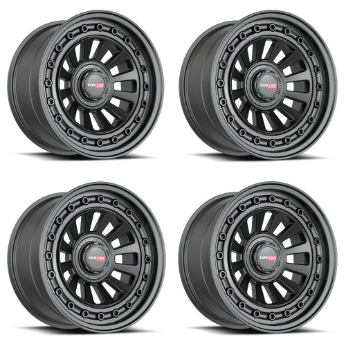 Set 4 17" Vortek Matte Black VRD-702 17x9 6x4.5 6x5.5 0mm For Chevy GMC Wheels