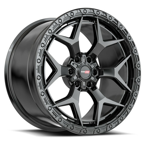 Set 4 22" Vortek Satin Black VRT-603 22x12 6x135 6x5.5 -44mm Lifted Truck Wheels