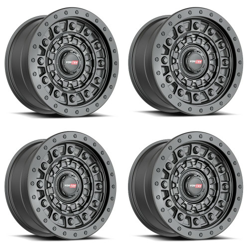 Set 4 17" Vortek Matte Black VRD-701 17x9 Wheels 6x4.5 6x5.5 0mm Truck Suv Rims