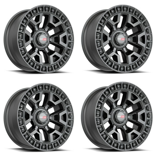 Set 4 22" Vortek Matte Black VRD-704 22x10 6x135 6x5.5 -18mm Lifted Truck Wheels