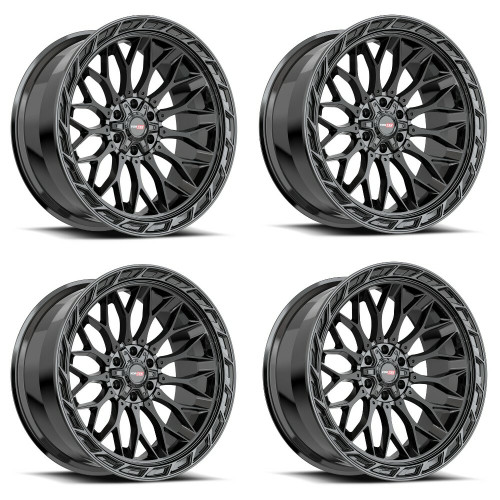 Set 4 24" Vortek Gloss Black VRP-503 24x11 5x5 5x5.5 -24mm Lifted Truck Wheels