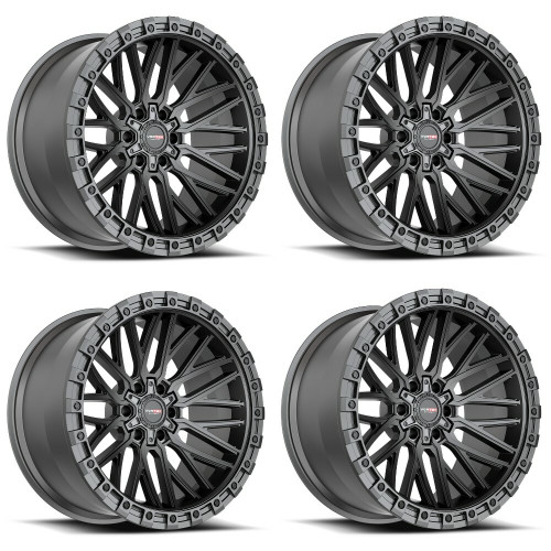 Set 4 20" Vortek Matte Black VRT-608 20x10 6x135 6x5.5 -24mm Lifted Truck Wheels