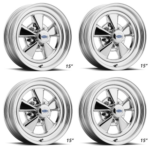 Set 4 15" Cragar 61C S/S chrome plated two-piece composite - acorn seat 15x6 Wheels 5x4.50 -06mm Set 4 15" Cragar 61C S/S chrome plated two-piece composite - acorn seat 15x6 Wheels 5x4.50 -06mm