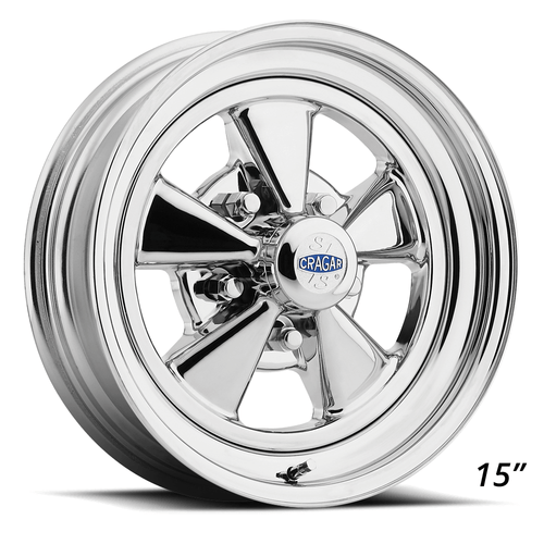 Set 4 15" Cragar 61C S/S chrome plated two-piece composite - acorn seat 15x6 Wheels 5x4.50 -06mm