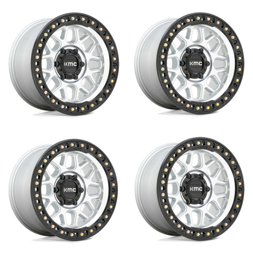 Set 4 KMC KM549 Grs 17x8.5 8x6.5 Machined Satin Black Lip 17" 0mm Truck Wheels