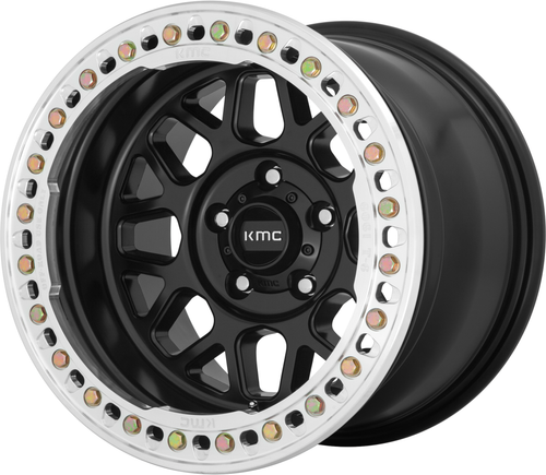 Set 4 KMC KM235 Grenade Crawl Beadlock 18x9 8x6.5 Satin Black Wheels 18" -24mm