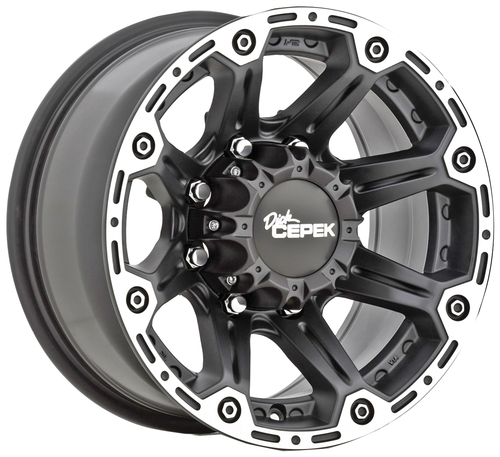 Set 4 16" Dick Cepek Torque flat black with machined outer lip and satin clear coat 16x8 Wheels 8x6.50 +00mm
