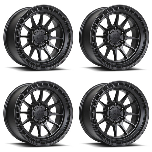 Set 4 17" Lock Offroad Matte Black Matte Black Ring Baja 17x9 6x5.5 -12mm Wheels