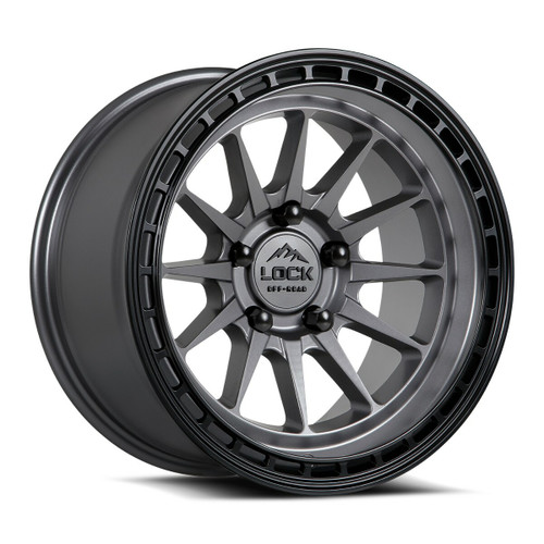 Set 4 17" Lock Offroad Matte Grey Matte Black Ring Baja 17x9 6x5.5 0mm Wheels