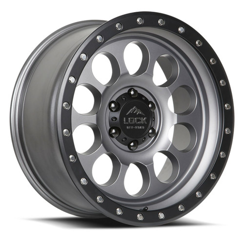 Set 4 17" Lock Offroad Matte Grey Matte Black Ring 50CAL 17x9 6x135 -12mm Wheels