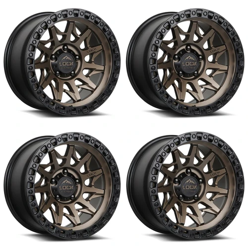 Set 4 17" Lock Offroad Matte Bronze Black Ring Lunatic 17x9 6x5.5 -12mm Wheels