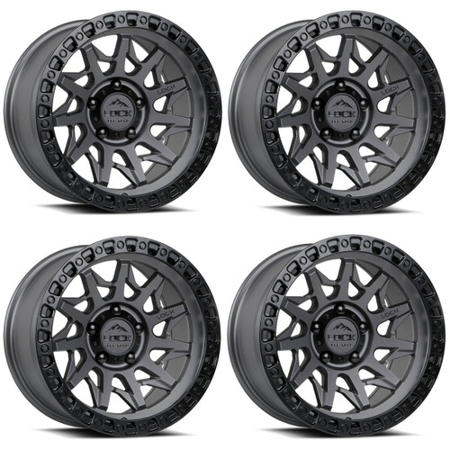 Set 4 17" Lock Offroad Matte Grey Matte Black Ring Lunatic 17x9 6x135 1mm Wheels