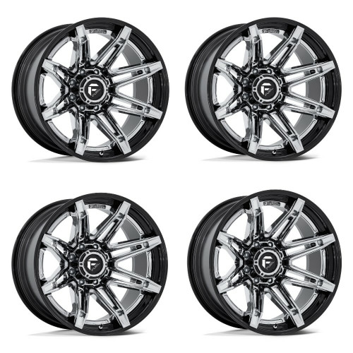 Set 4 Fuel FC401 Brawl 20x10 6x135 Chrome Gloss Black Lip 20" -18mm Truck Wheels