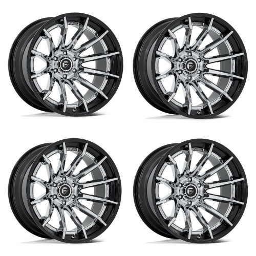 Set 4 Fuel FC403 Burn 24x12 6x5.5 Chrome Gloss Black Lip 24" -44mm Lifted Wheels