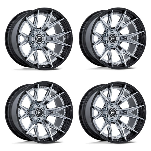 Set 4 Fuel FC402 Catalyst 22x12 6x135 Chrome Gloss Black Lip Wheels 22" -44mm