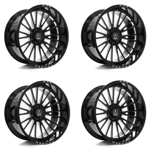 Set 4 24" Axe Wheels AF7 Forged Gloss Black Milled 24x12 Rims 6x135 6x5.5 -44mm