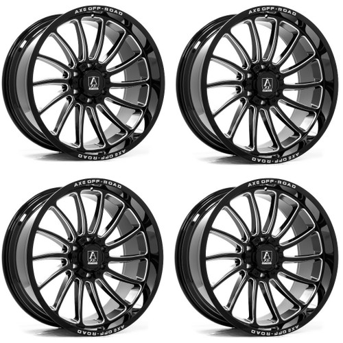 Set 4 24" Axe Wheels Chronus Gloss Black Milled 24x12 8x170 -44mm For Ford Rims Set 4 24" Axe Wheels Chronus Gloss Black Milled 24x12 8x170 -44mm For Ford Rims