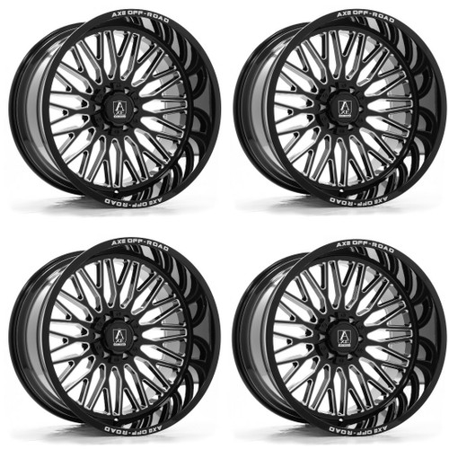 Set 4 22" Axe Wheels Kratos Gloss Black Milled 22x12 8x180 -44mm Lifted Rims