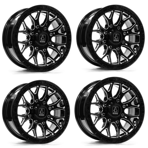 Set 4 15" Axe Wheels Atlas UTV Gloss Black Milled 15x7 Wheels 4x137 4x156 10mm