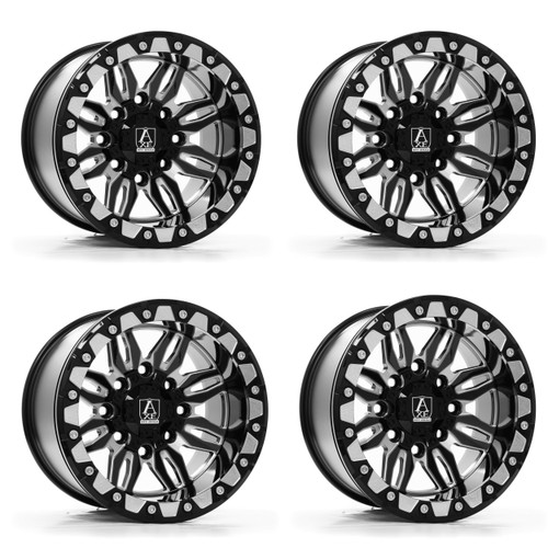 Set 4 15" Axe Wheels Cerus UTV Bead-Lock Black Milled 15x7 4x137 4x156 10mm Rims