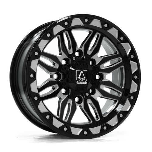 Set 4 15" Axe Wheels Cerus UTV Gloss Black Milled 15x7 Wheels 4x137 4x156 10mm