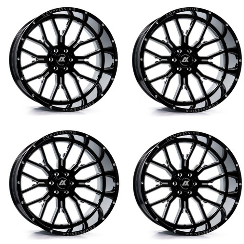 Set 4 26" Axe Wheels AX6.0 Gloss Black Milled 26x14 6x135 6x5.5 -76mm Truck Rims