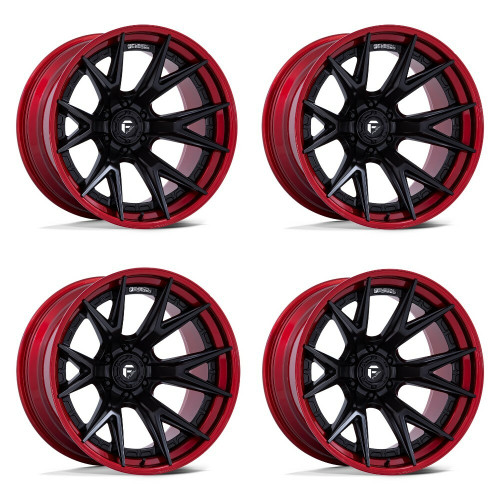 Set 4 Fuel FC402 Catalyst 20x10 6x5.5 Matte Black Candy Red Lip Wheels 20" -18mm