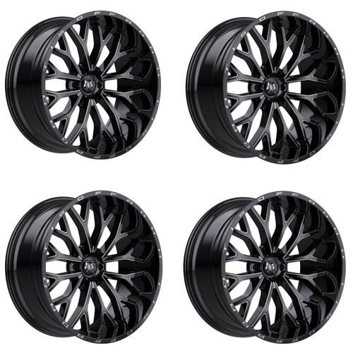 Set 4 22" TIS 565BM Gloss Black Milled Accents 22x12 Wheels 6x5.5 -44mm Rims