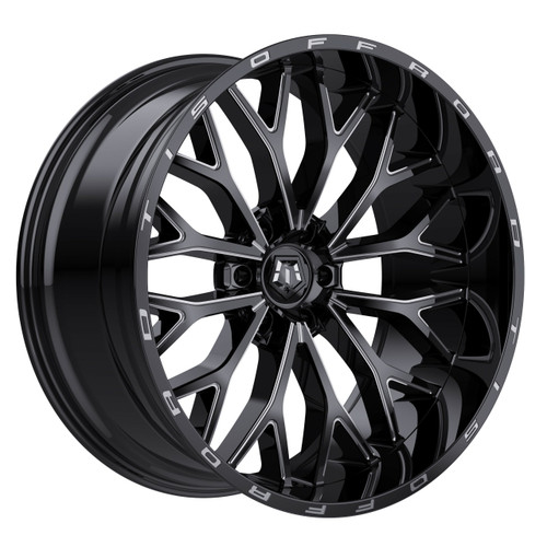 Set 4 22" TIS 565BM Gloss Black Milled Accents 22x12 Wheels 8x6.5 -44mm Rims