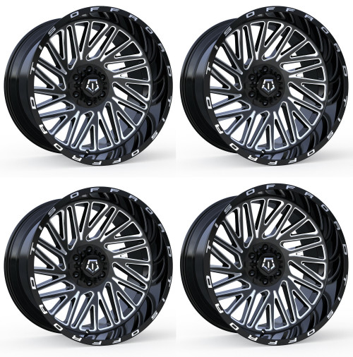Set 4 22" TIS 553BM Gloss Black Milled 22x10 Wheels 6x5.5 6x135 10mm Truck Rims