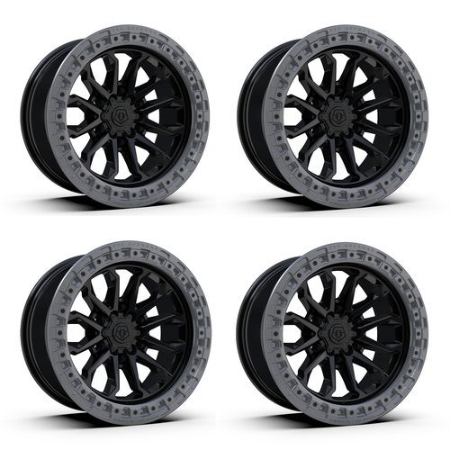 Set 4 22" TIS 556BA Black w/ Anthracite Bead Ring 22x10 Wheels 6x5.5 Rims 10mm