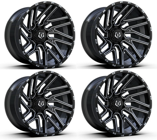 Set 4 22" TIS 554BM Gloss Black Milled 22x10 Wheels 6x135 6x5.5 -19mm Lifted Rim