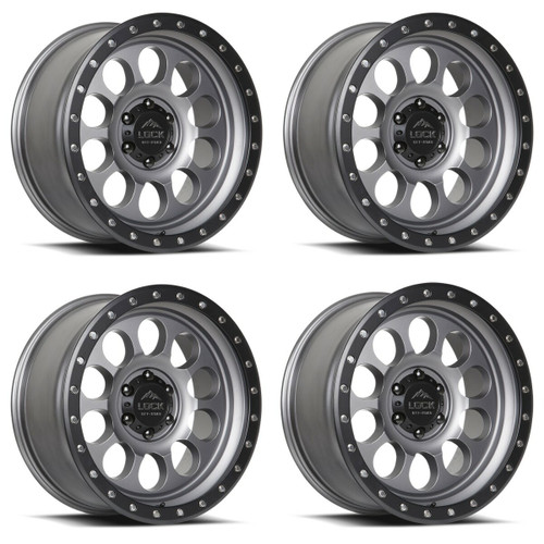 Set 4 17" Lock Offroad 50CAL Matte Grey Matte Black Ring 17x9 Wheels 6x5.5 0mm