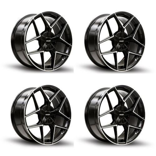 Set 4 18" Kalon Wheels Falcon 201 Black Machined Face 18x8 5x100 5x4.5 40mm Rims