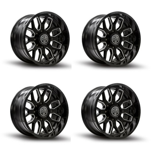 Set 4 20" Thret Offroad Monarch 901 Gloss Black Milled 20x10 Wheels 8x180 -21mm